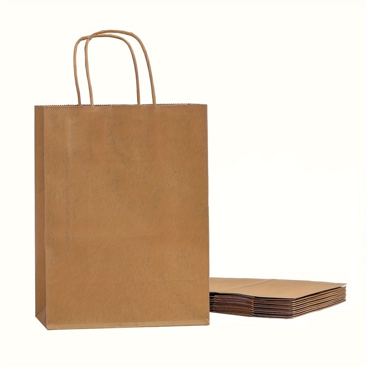 Set 10 pungi cadou, Feicaees, maro, 26x12x31cm, reutilizabila, biodegradabila, cu maner