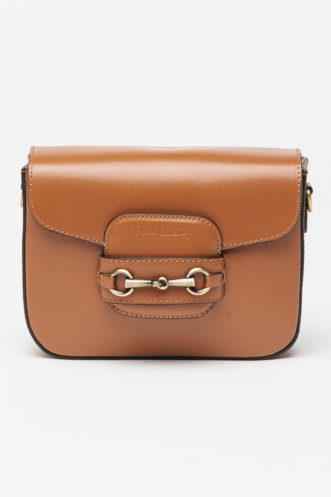 Pierre Cardin, Keresztpántos bőrtáska logós részlettel, Fekete, Karamellbarna