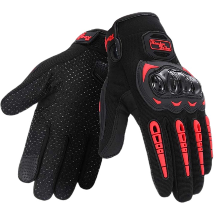 Manusi Motocicleta/ATV/Bicicleta/Scuter, SINBINTA, Cu protectie, Impotriva alunecarii, Functie touchscreen, Respirabile, Rezistent la abraziune si socuri, Design ergonomic, Inchidere velcro, Unisex, Poliester/PVC, XL, Rosu