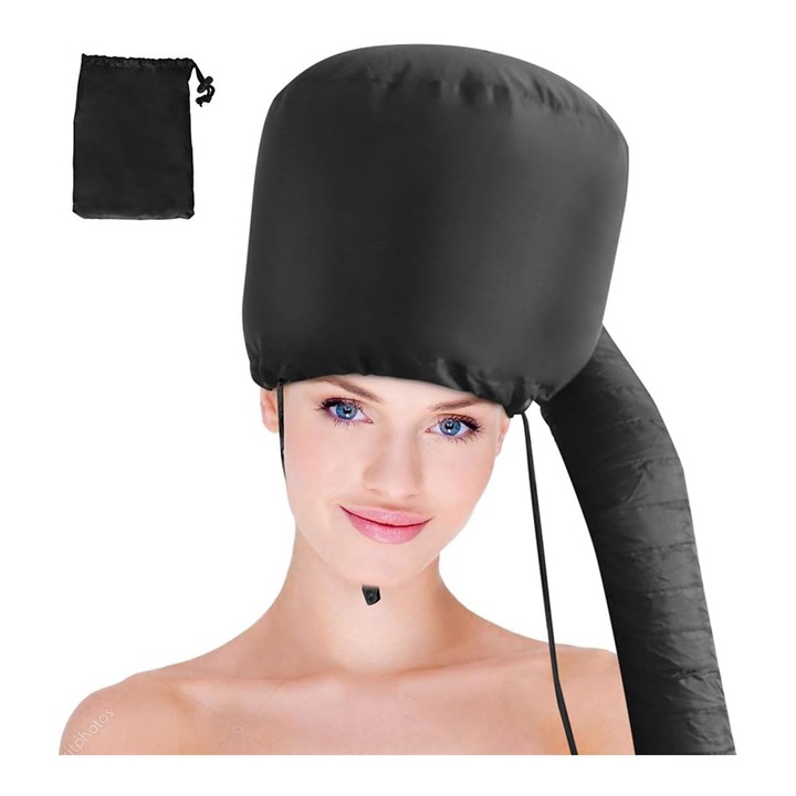 Casca termica pentru uscarea parului, SINBINTA, Accesorii tuns si vopsit, Capota reglabila pentru uscator de par, Reduce caldura in jurul urechilor si gatului, se utilizeaza pentru coafarea, uscarea parului, ondularea si conditionarea profunda, Negru