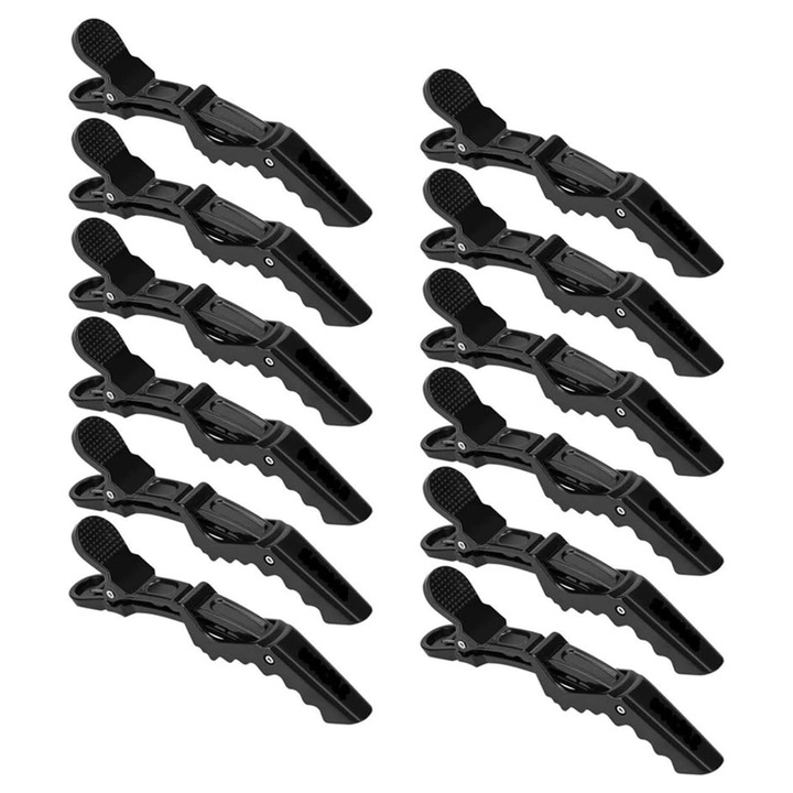 Комплект от 12 бр. Alligator Hairdressing Clips, SINBINTA, Crocodile Hairdressing Clips Sela, Аксесоари за подстригване и боядисване, Ергономичен дизайн, За прическа, подстригване, боядисване, грим, Черен