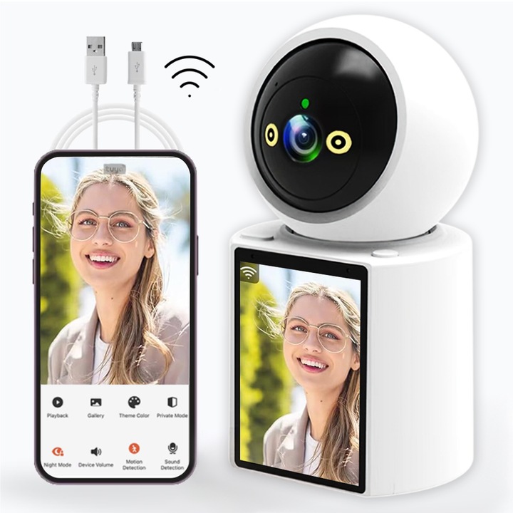 Camera bidirectionala cu ecran de inalta definitie de 2, 8 inch, Lurelia, Camera pentru animale de companie, Monitorizare panoramica 360°, Functie de viziune nocturna, Alarma inteligenta AI, Dispozitiv de apel audio pentru copii/varstnici/dadaca