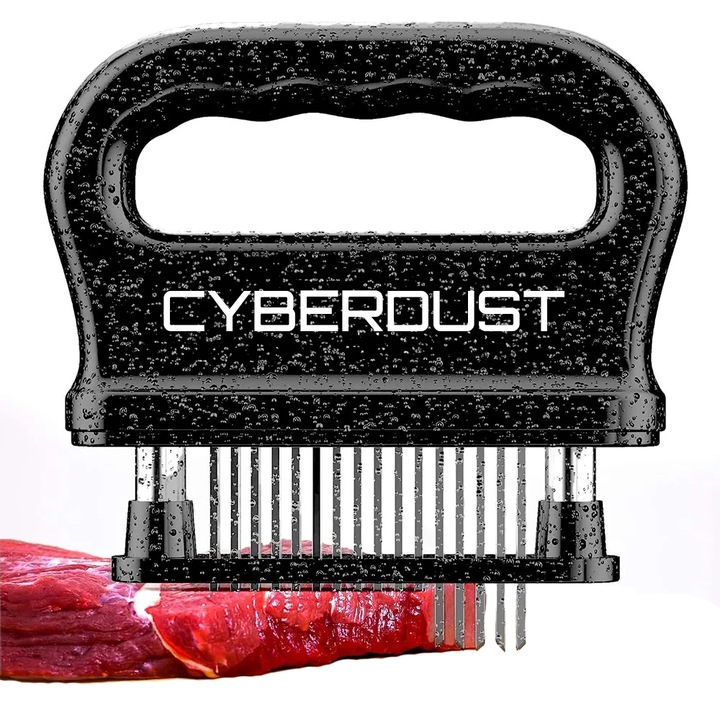 Dispozitiv de fragezit carne CYBERDUST, Otel inoxidabil, 48 de ace, Pentru vita, curcan, pui, friptura, vitel, porc, Accesorii pentru gratar, Detasabil, Instructiuni de utilizare si perie, Usor de curatat