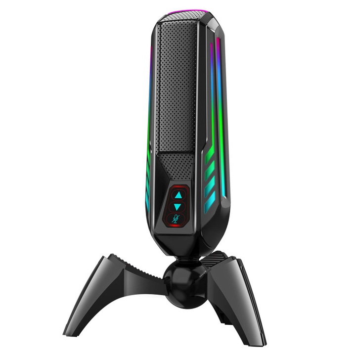 Microfon condensator pentru gaming, VGN.Store，Calitatea sunetului profesionala de inregistrare, Functie mute rapid, reducere zgomot fundal, pentru Streaming, youtube, Tiktok, zoom, reducere zgomot fundal, functie mute, Suport de soc, lumina RGB