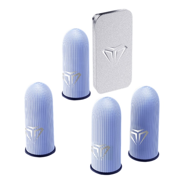 Set de 2 perechi de manusi tactile pentru gaming, fibra superconductoare, ultra-subtiri, argintii, cutie metalica inclusa