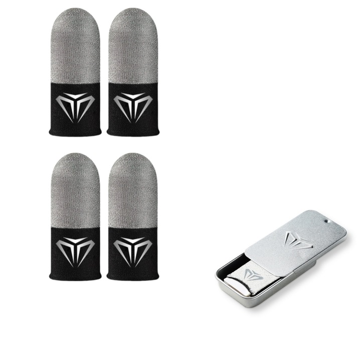 Set de 2 perechi manusi gaming, fibre electrice superconductoare, ultra-subtiri, argintiu/negru, cutie metalica inclusa