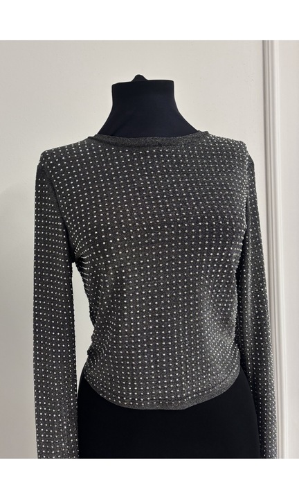 Bluza femei, negru-gri, one size, cu pietre