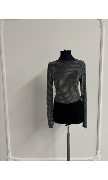 Bluza femei, negru-gri, one size, cu pietre