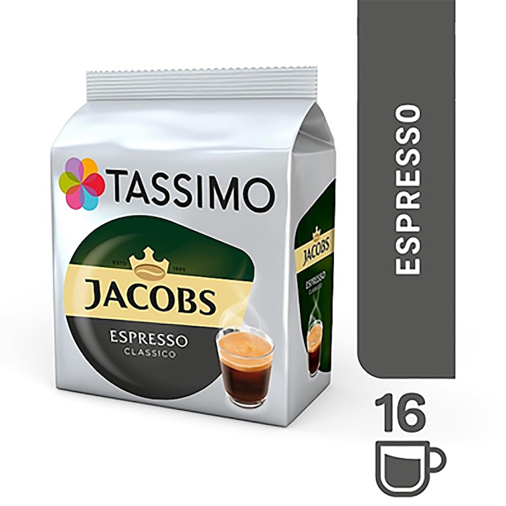 Кафе на капсули, Jacobs Tassimo Café Espresso, 16 напитки х 150 мл, 16 капсули