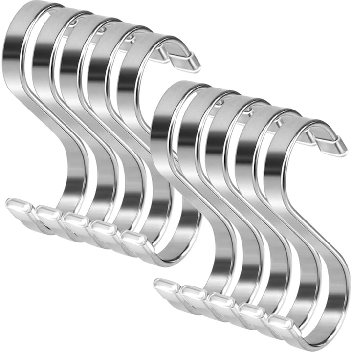 Комплект от 10 S-образни куки за окачване, SINBINTA, със силиконово покритие, водоустойчиви, устойчиви на ръжда, издръжливи 5 кг, лесни за използване, за градина, кухня и баня и др., неръждаема стомана, 7,5*3,1 см, сребро