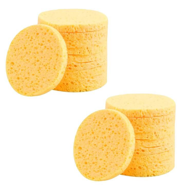 Set 20 Burete pentru Piele Sensibila, SINBINTA, Moale, Pentru spalarea zilnica a fetei, curatarea profunda a porilor, indepartarea pielii moarte, murdariei si machiaj, Fibra de lemn, 60 x 10mm, Galben