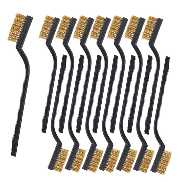 Set Perii Sarma, SINBINTA, 170mm, 15 buc, Puternica si durabila, Anti-alunecare, Poate fi atarnat, Design confortabil al manerulu, Pentru curatarea si detartrarea ruginii, Otel inoxidabi/Alama, Auriu