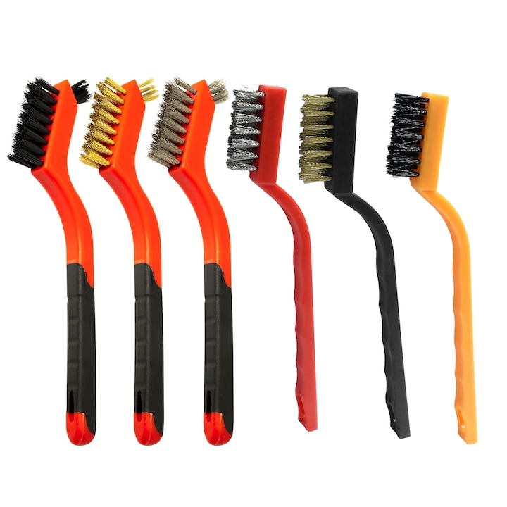 Set Perii Sarma, SINBINTA, 6 buc, Puternica si durabila, Poate fi atarnat, Maner ergonomic anti-alunecare, Usor de folosit, Pentru curatarea si detartrarea ruginii, Otel inoxidabi/Alama/Nailon, 180*10*35mm, Multicolor