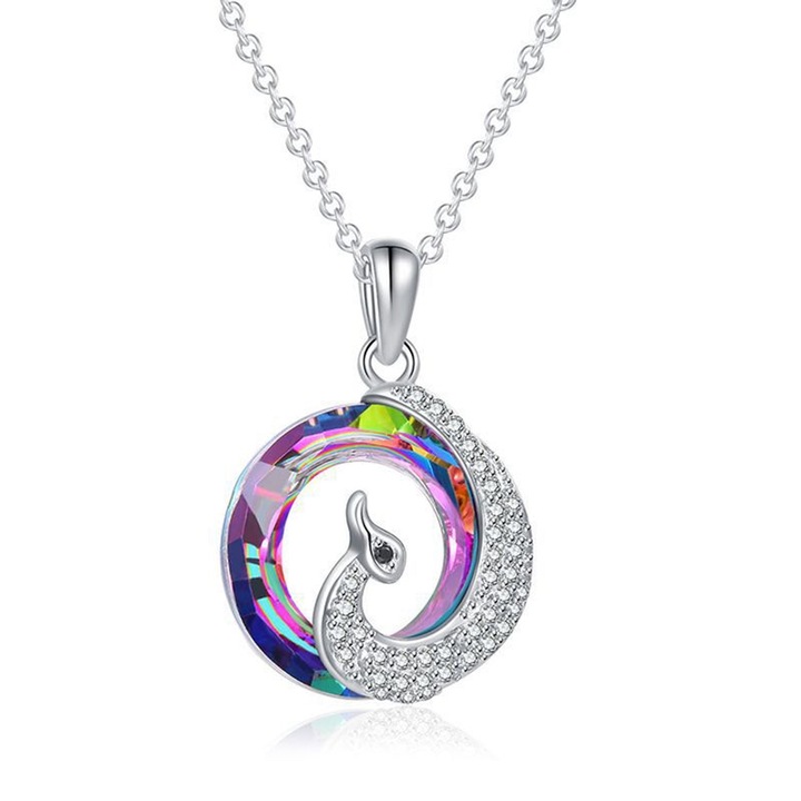 Colier dama DYN, argint/cristale Swarovski, argintiu/mov, 45cm