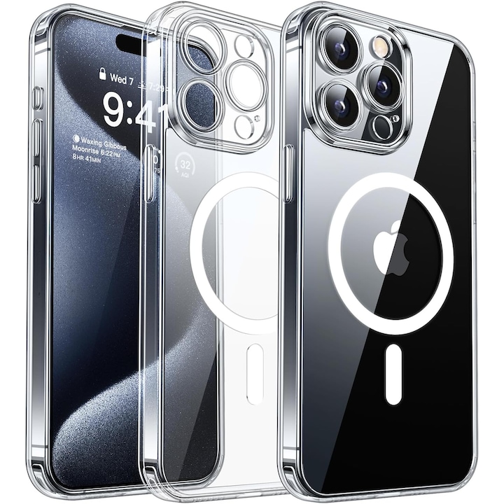 Калъф MingZhi® iPhone 16 Pro, антимагнитен калъф, тест за падане от военен клас, съвместим с MagSafe, прозрачна задна плоча за компютър, ултратънък силиконов защитен калъф против пръстови отпечатъци, прозрачен