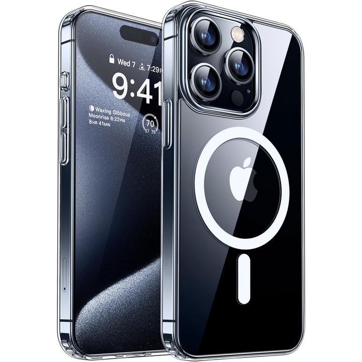 Калъф MingZhi, iPhone 16 ProMax, антимагнитен калъф, тест за падане от военен клас, съвместим с MagSafe, прозрачна задна плоча за компютър, ултратънък силиконов защитен калъф против пръстови отпечатъци, прозрачен