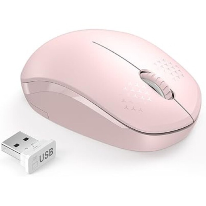Безжична мишка, MingZhi®, безшумна мишка 2.4G, преносима компютърна мишка с USB приемник, таблет, лаптоп, лаптоп с Windows, розов