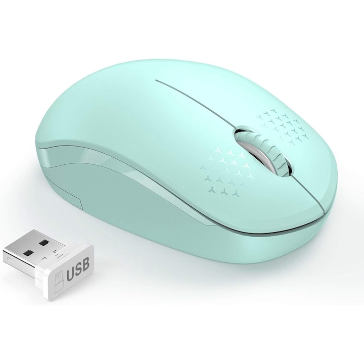 Mouse wireless, MingZhi®, Mouse fara zgomot 2.4G, Mouse de computer portabil cu receptor USB, Tableta, Laptop, Laptop cu sistem Windows, verde