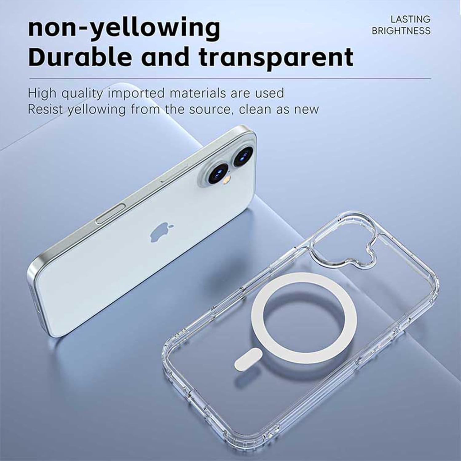 Set 2 piese: Husa transparenta MagSafe + PopSockets magnetic alb pentru iPhone 16 - TPU Magnetic Case, Design subtire, Compatibil cu incarcare wireless, Transparent-alb