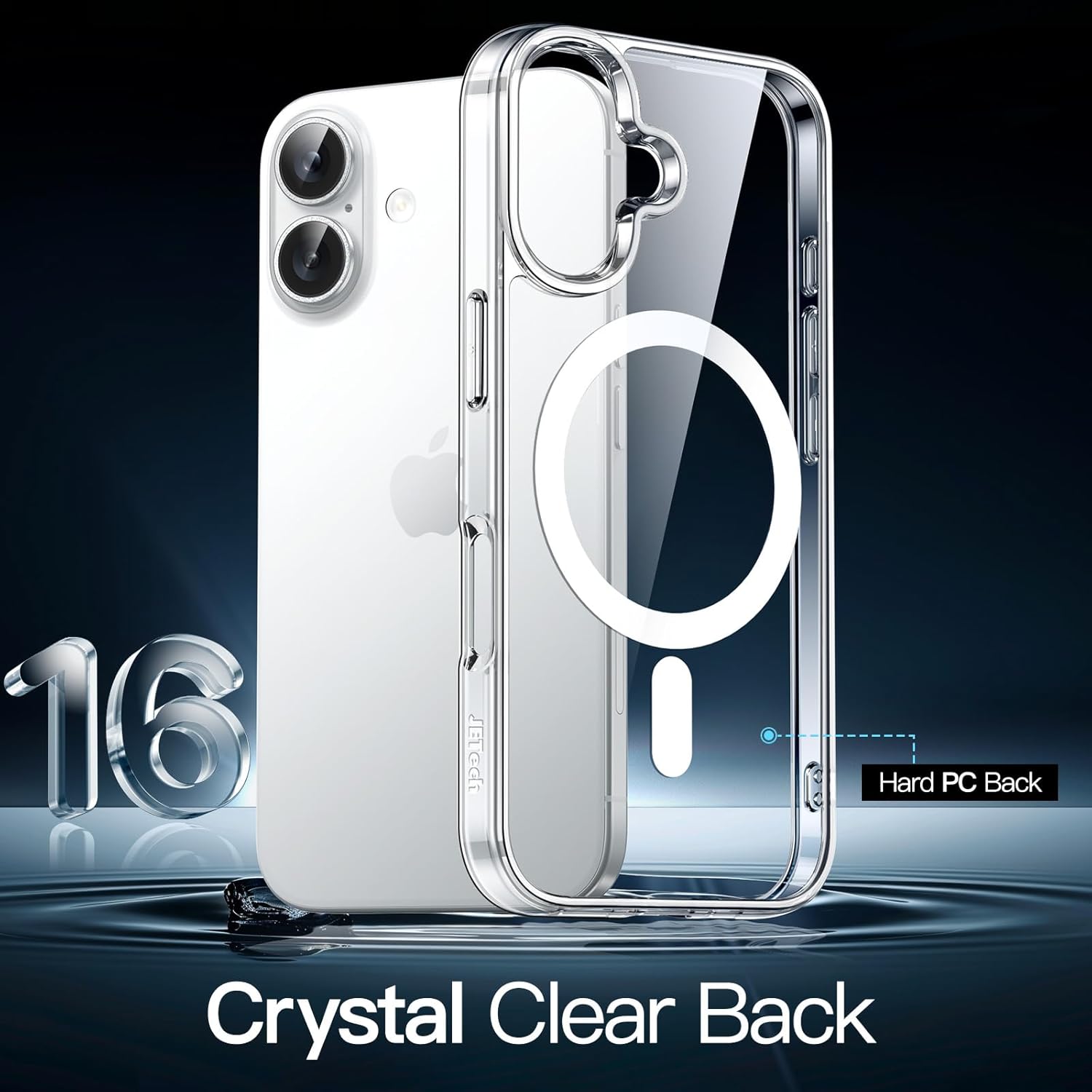 Set 2 piese: Husa transparenta MagSafe + PopSockets magnetic alb pentru iPhone 16 - TPU Magnetic Case, Design subtire, Compatibil cu incarcare wireless, Transparent-alb