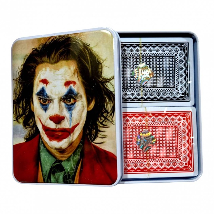 Карти за игра на покер, комплект от 2 пакета в метална кутия