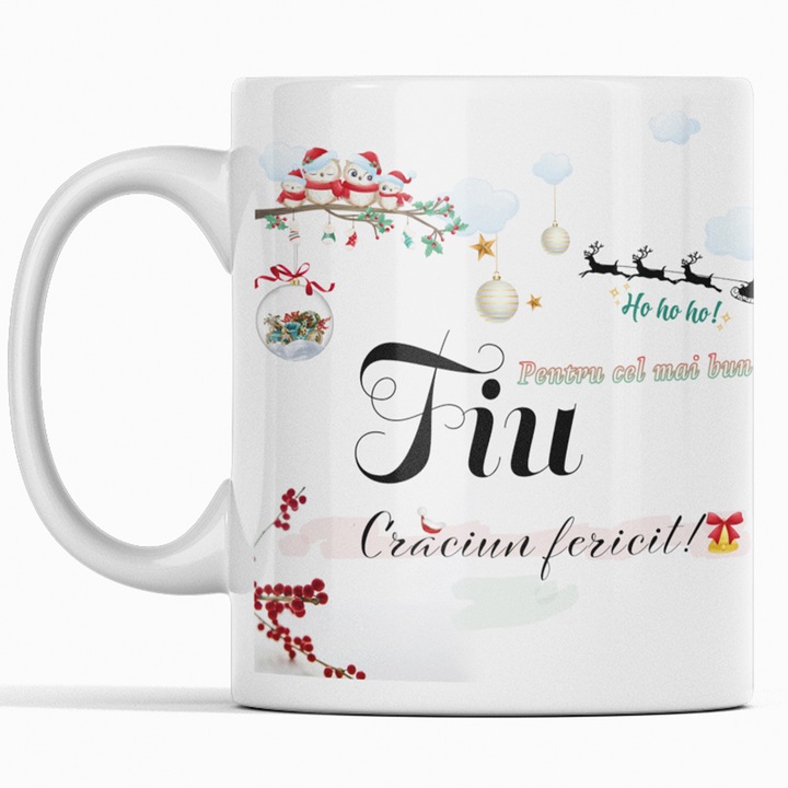 JOYSTOS, Cana Ceramica, Alba, 330 ml, Cu Mesaj de Craciun ”Cel mai bun Fiu - Craciun Fericit”