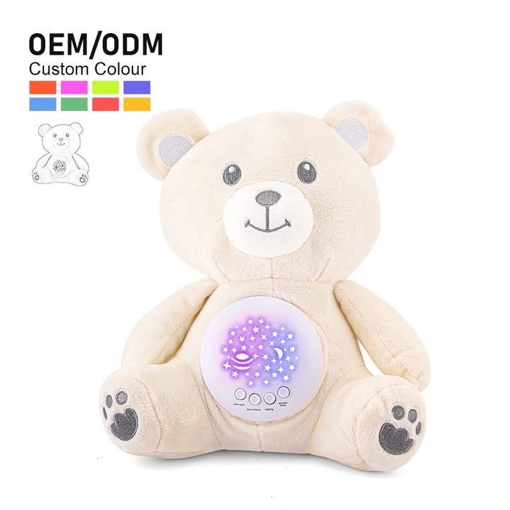 Детски нощен проектор със звуци, нощна светлина, бял шум, играчка плюшено мече, контрол на звука, бял