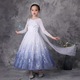 Costum de printesa Elsa, imprimeu cu fulgi de zapada, set cu coroana, bagheta si bijuterii, 5-6 ani, 120 cm, alb