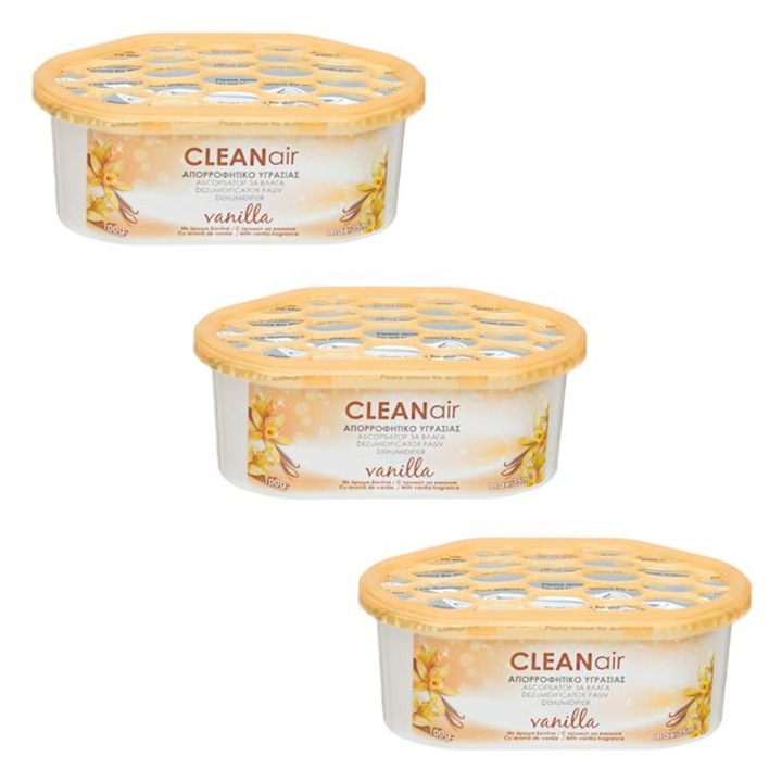Dezumidificator pasiv CleanAir set 3 buc, 100g, cutie aromă de vanilie, fără electricitate
