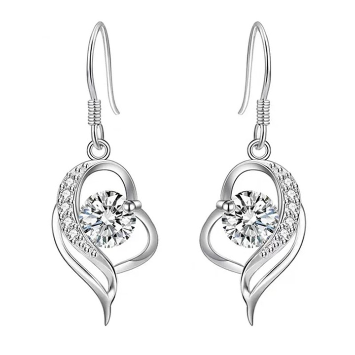 PRAISEFINE Szív alakú fülbevaló, fehér arannyal bevonva, Fülbevaló hossza 33 mm