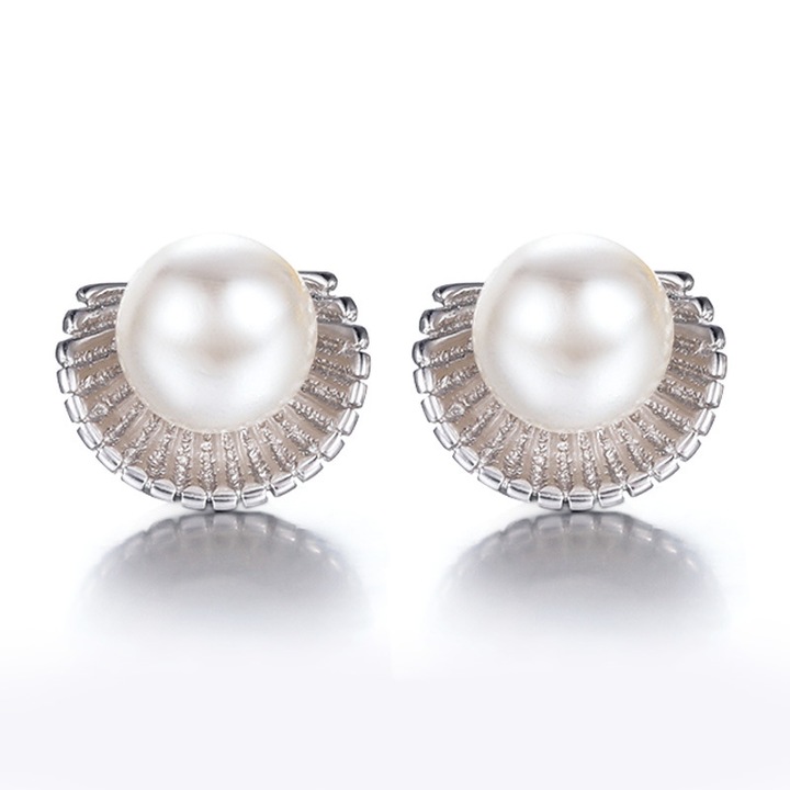 PRAISEFINE Kagyló gyöngy fülbevaló, fehér arannyal bevonva, hossza 9,5 mm, szélessége 8 mm