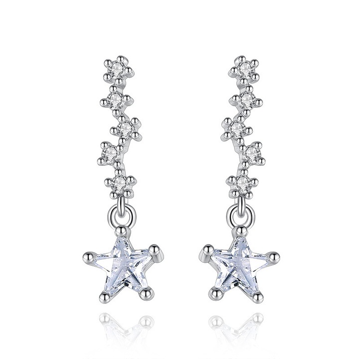 Обеци със звезди Beidou, Покритие от бяло злато, 20 мм