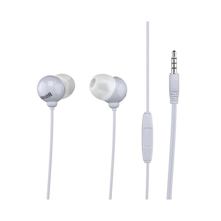 Casti cu fir Maxell Plugz, microfon, alb, 1.24m
