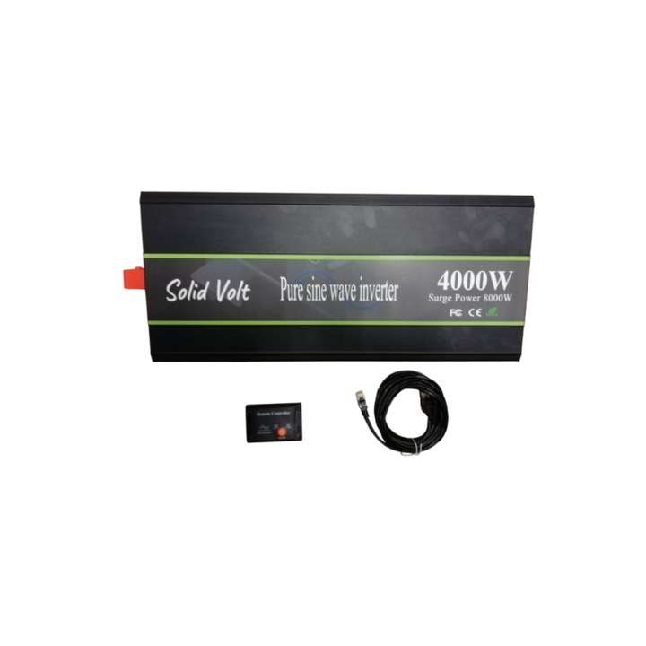 Invertor sinus pur, 4000W putere continua cu 8000W putere de varf, unda pura, 24V, auto, panouri solare, rulote, autorulote, cabane, cu telecomanda, Solid Volt