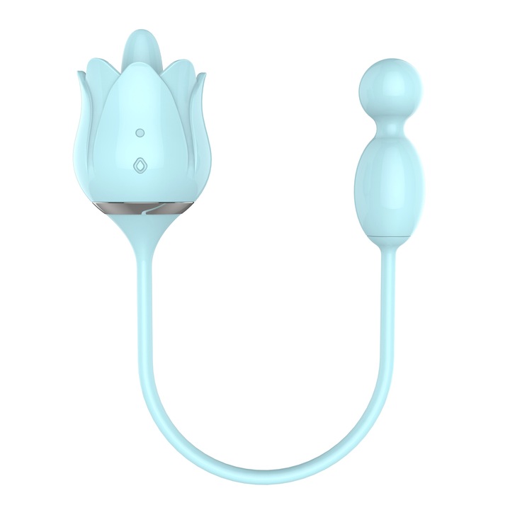 Vibrator 2 in 1, stimulare clitoridiana si vaginala, 12 vibratii, G-spot, impermeabil, incarcare magnetica, albastru