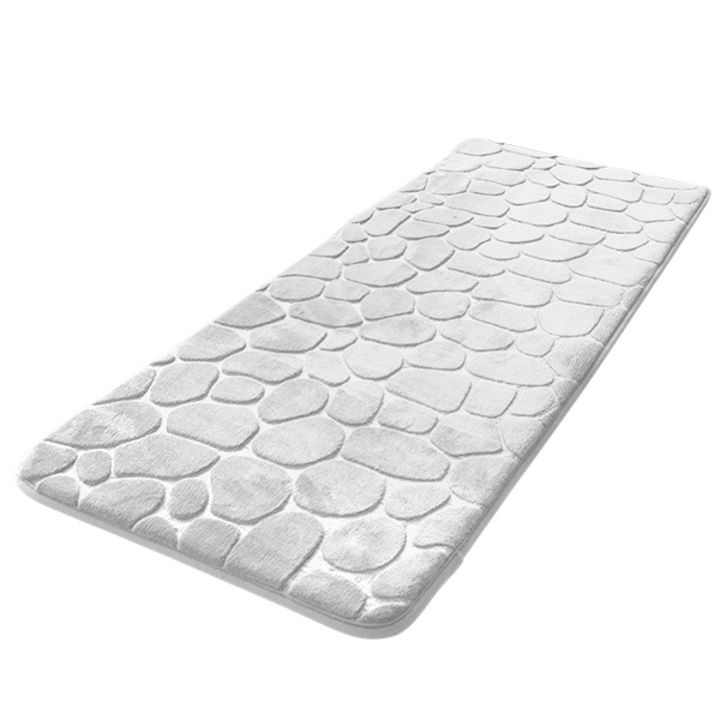 Covor baie spuma cu memorie, FRANDIS, 50x120 cm, 1037g/mp, absorbant, antiderapant, alb, microfibra