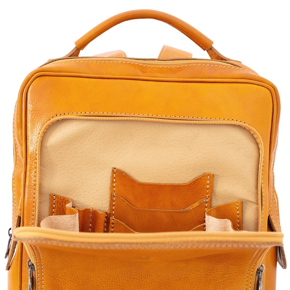Rucsac pentru laptop din piele naturala, util land, galben, LR106G