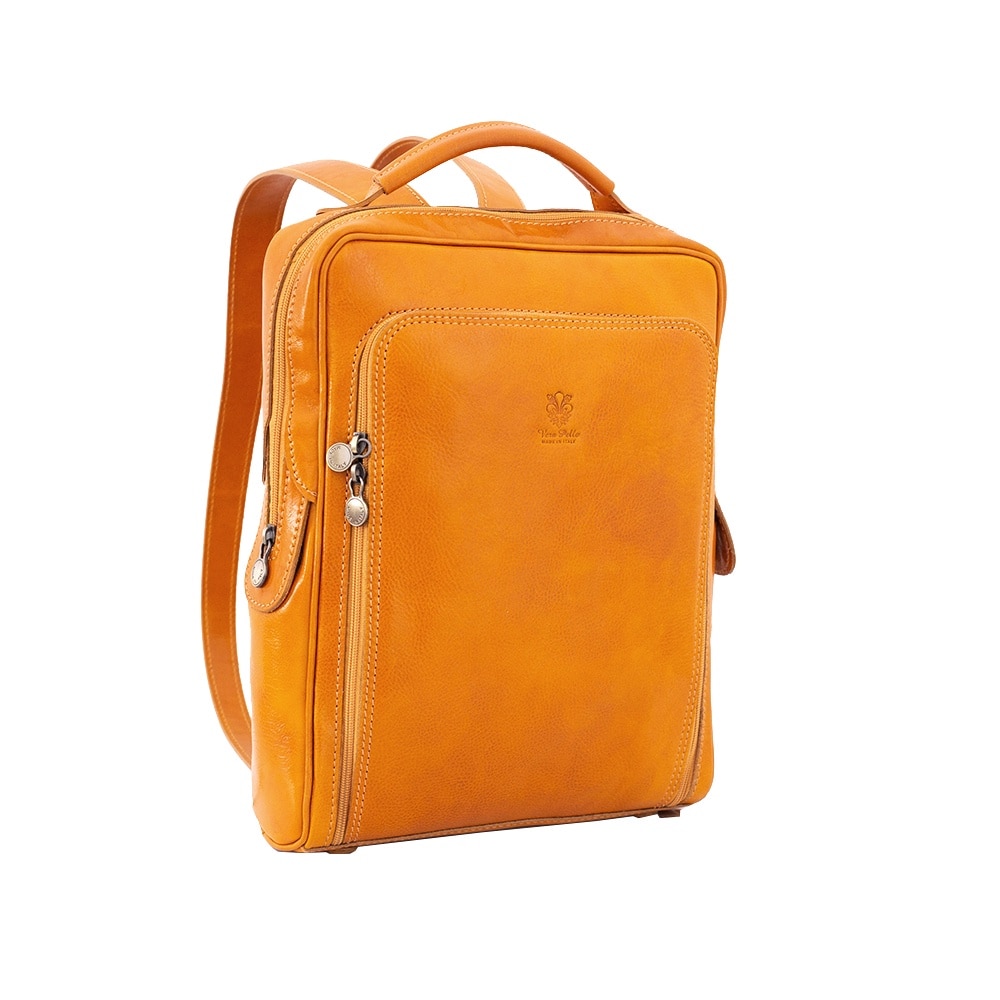 Rucsac pentru laptop din piele naturala, util land, galben, LR106G