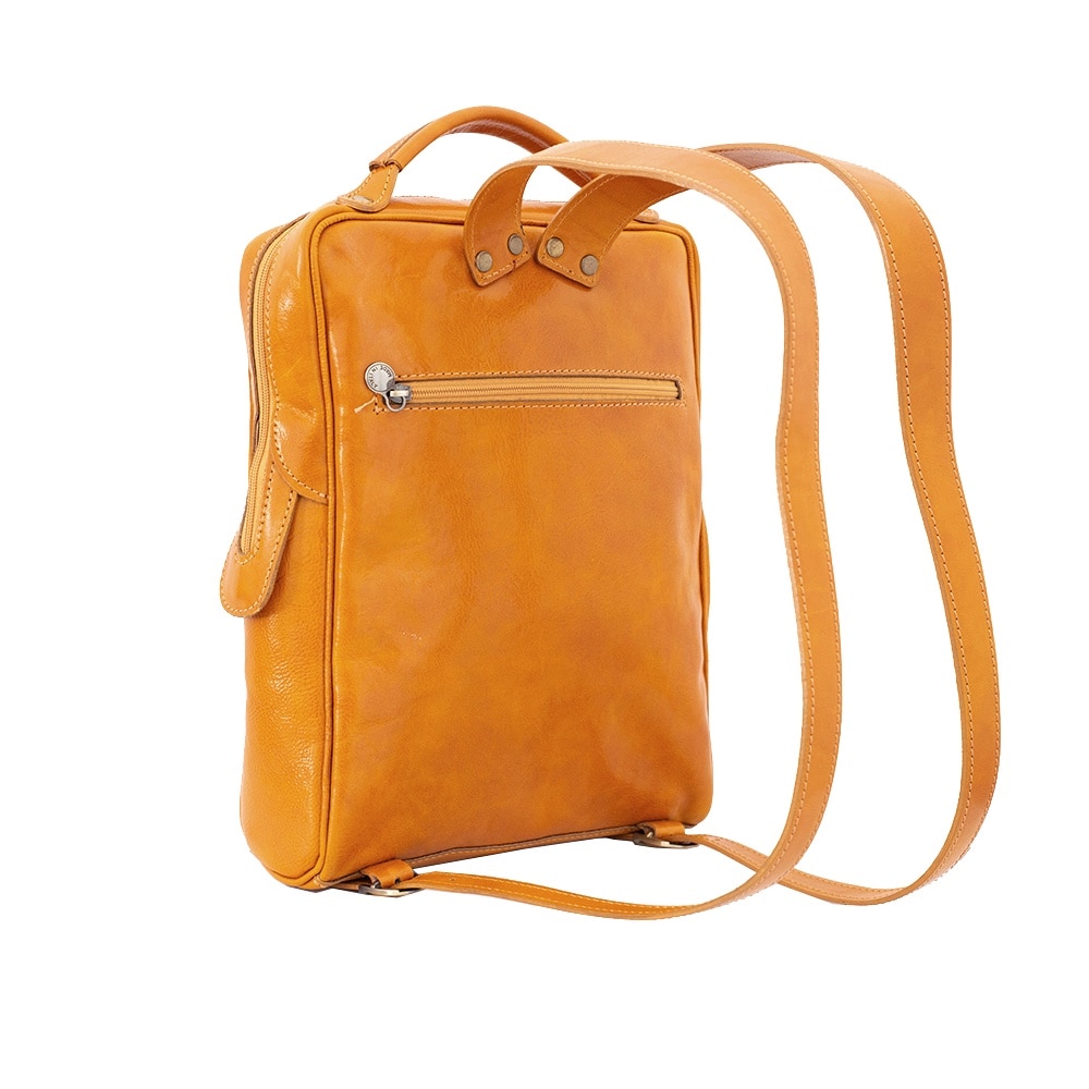 Rucsac pentru laptop din piele naturala, util land, galben, LR106G