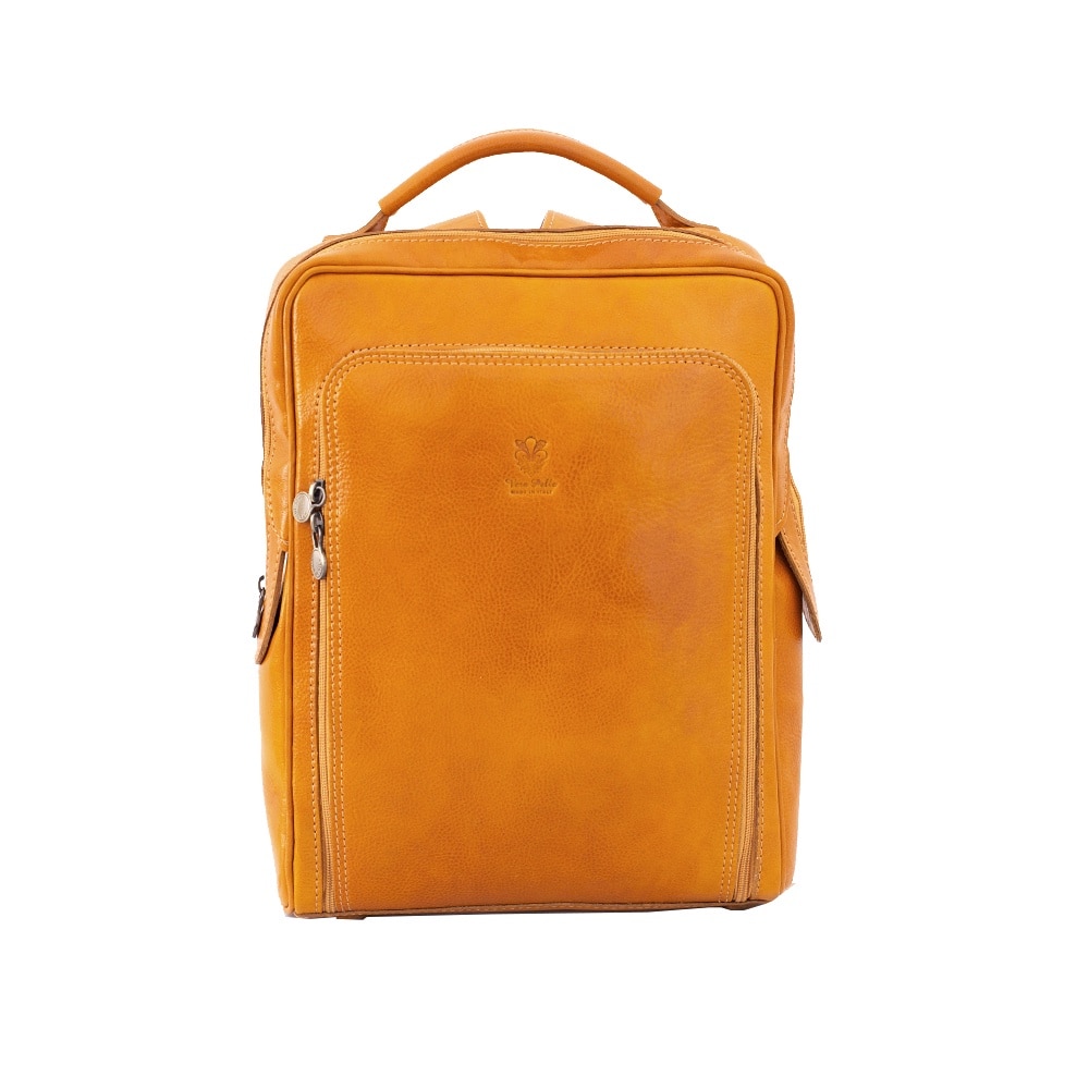 Rucsac pentru laptop din piele naturala, util land, galben, LR106G