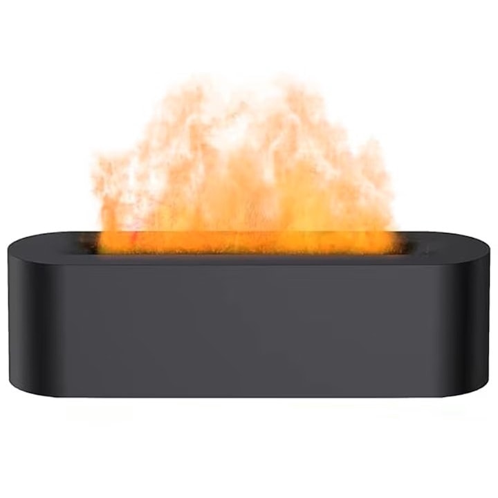 Difuzor de Aromaterapie ALQUALITY® cu Efect de Flacara – Umidificator Ultrasonic cu Abur Rece 150ml, Lumina LED in 7 Culori, Timer, Functie Auto-Oprire, Volum Mare de Ceata, Design Modern si Silentios, Ideal pentru Relaxare acasa sau la birou. Negru