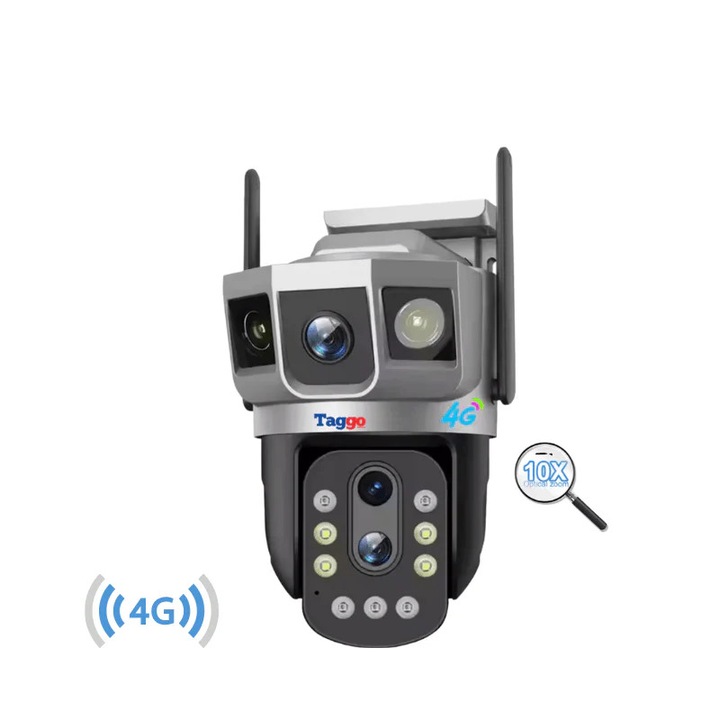 Camera de Supraveghere 4G, 3 lentile, 6K 12MP, Zoom 10x optic, Notificari, Control din Aplicatie, Urmarire Automata