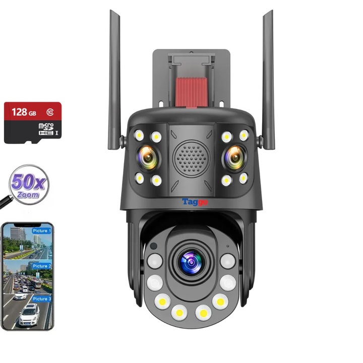 Камера за наблюдение SIM карта 9K, 50X, 3 лещи, Управление чрез приложение, Човешко разпознаване, IP66 водоустойчивост, 128GB карта - 4G (SIM карта)