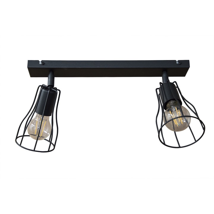 Плафон с черна лента 2x60W с телени абажури