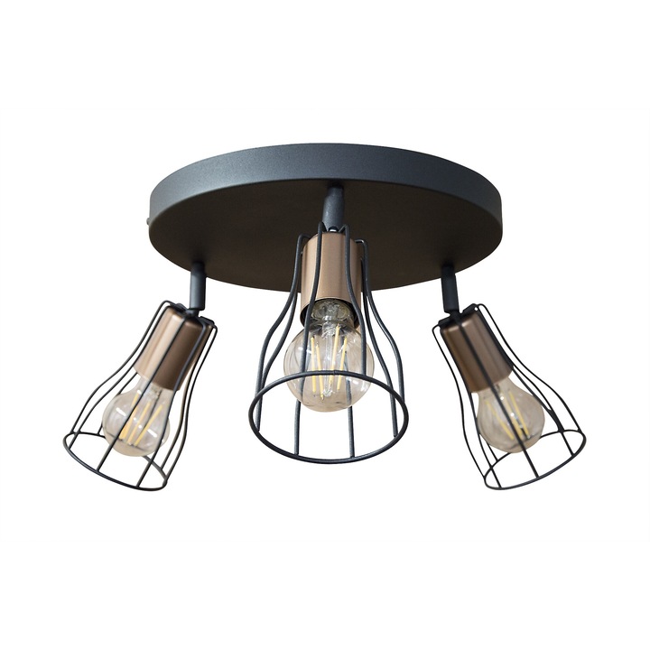 Plafon negru cu elemente din cupru3x60W cu abajururi din sarma