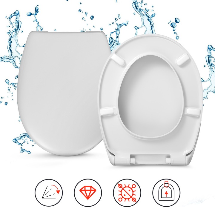 Capac WC, Hamberger, Koło Rekord, Model Universal, Functie De Asamblare/Demontare Rapida, Acoperire Antibacteriana, Mecanism De Cadere Libera, 44.6 x 36.5 cm, Alb
