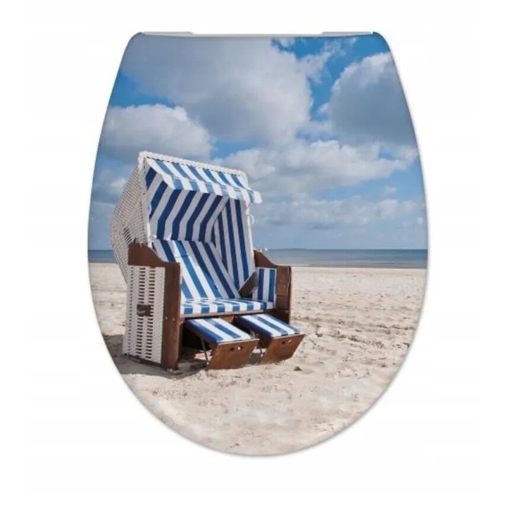 Capac De Toaleta, Hamberger, Scurgere Lenta, Detasabil, Antibacterian, 44,6 x 36,5 cm, Oval, Grafica Plaja, Plastic, Multicolor