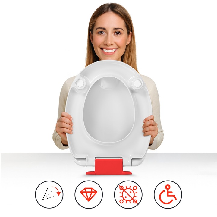 Scaun De Toaleta, Mkw S565T610, Model Universal, Mecanism De Cadere Libera, Functie De Asamblare/Demontare Rapida, Acoperire Antibacteriana, 46 x 34 cm, Alb