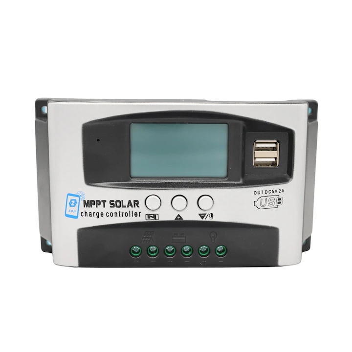 Controler de Incarcare Solara MPPT 12V-60V, Regulator 150VDC cu Ecran LED pentru Baterii Lifepo4, Litiu si Plumb-Acid, 40A cu control din aplicatie