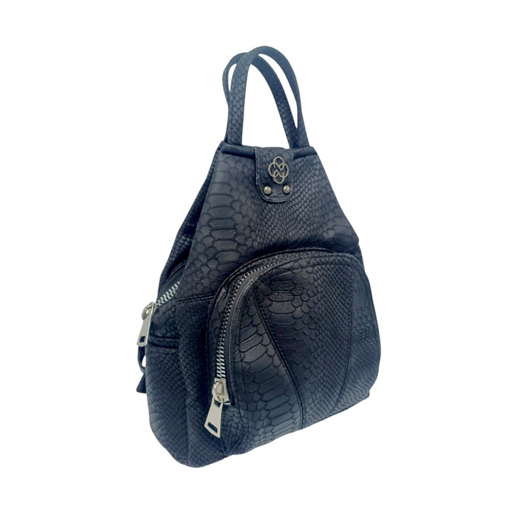 Дамска раница EVoStyle R91-N4, естествена велурена кожа, черна, 32 x 27 x 12 cm